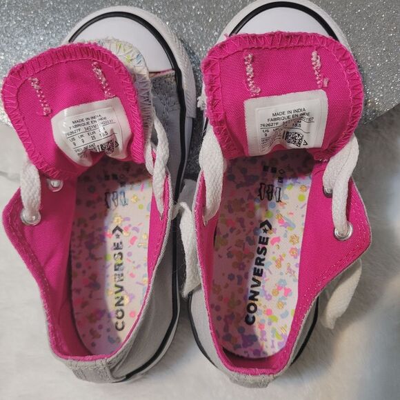 Converse All Star Double Tongue Canvas Low Top Sneakers Gray Pink Child Size 9 - Picture 8 of 11